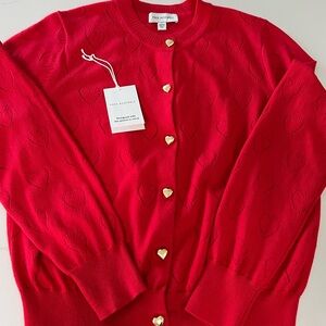 Free Assembly Red Heart With Gold Heart Buttons Women’s Cardigan Sweater L